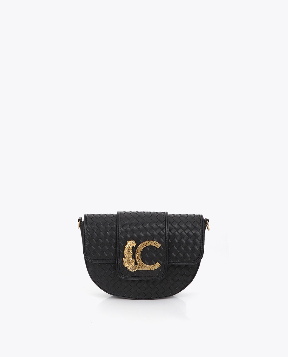 Bandolera media luna material trenzado con detalles dorados - Lola Casademunt - Negro Negro-1