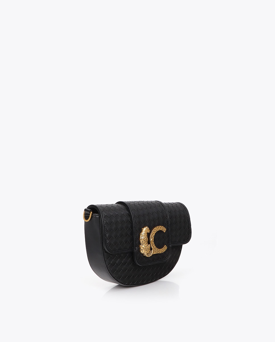 Bandolera media luna material trenzado con detalles dorados - Lola Casademunt - Negro Negro-3