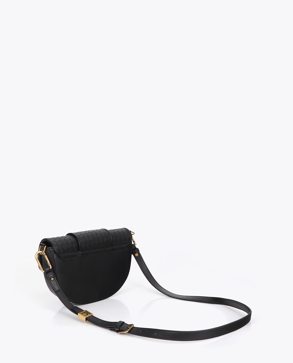 Bandolera media luna material trenzado con detalles dorados - Lola Casademunt - Negro Negro-4