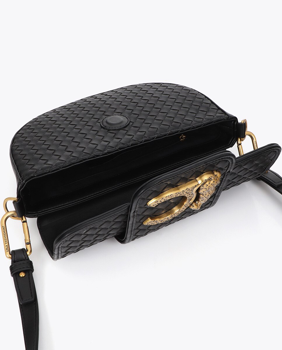 Bandolera media luna material trenzado con detalles dorados - Lola Casademunt - Negro Negro-5