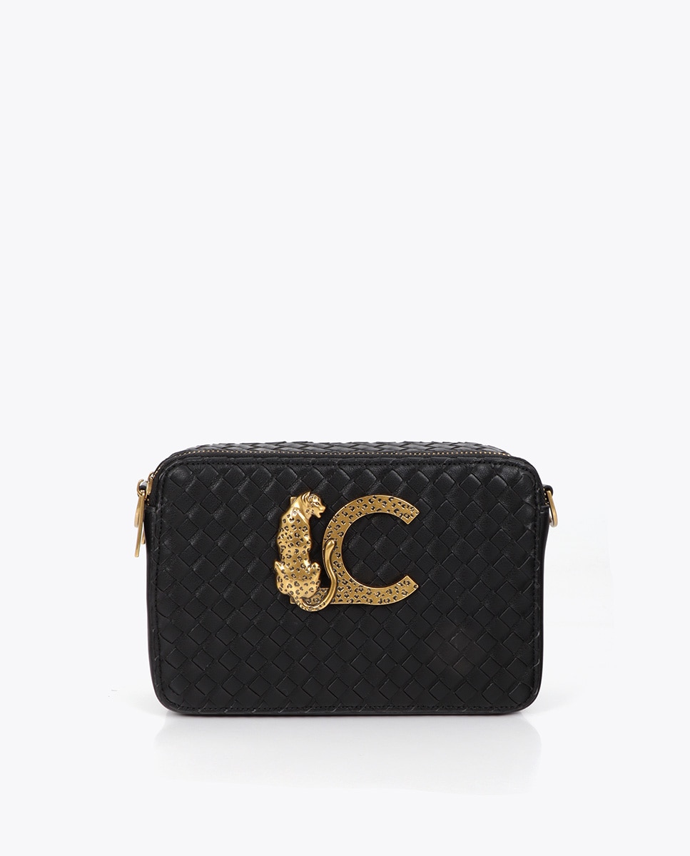 Bandolera rectangular material trenzado con detalles dorados - Lola Casademunt - Negro Negro-1