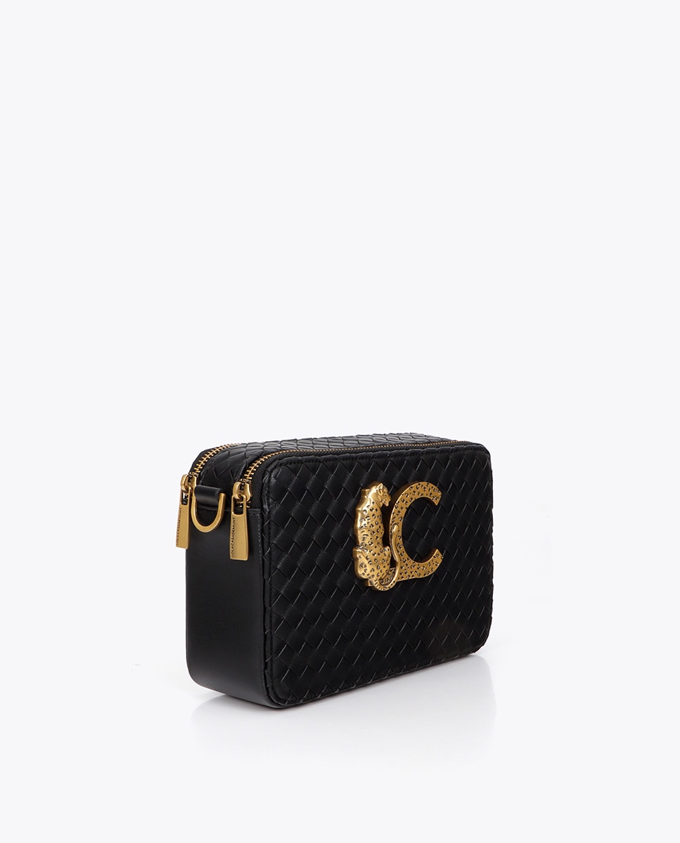 Bandolera rectangular material trenzado con detalles dorados - Lola Casademunt - Negro Negro-3