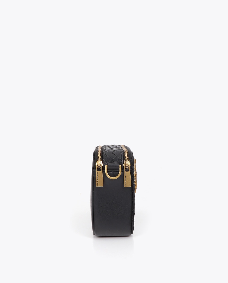 Bandolera rectangular material trenzado con detalles dorados - Lola Casademunt - Negro Negro-2