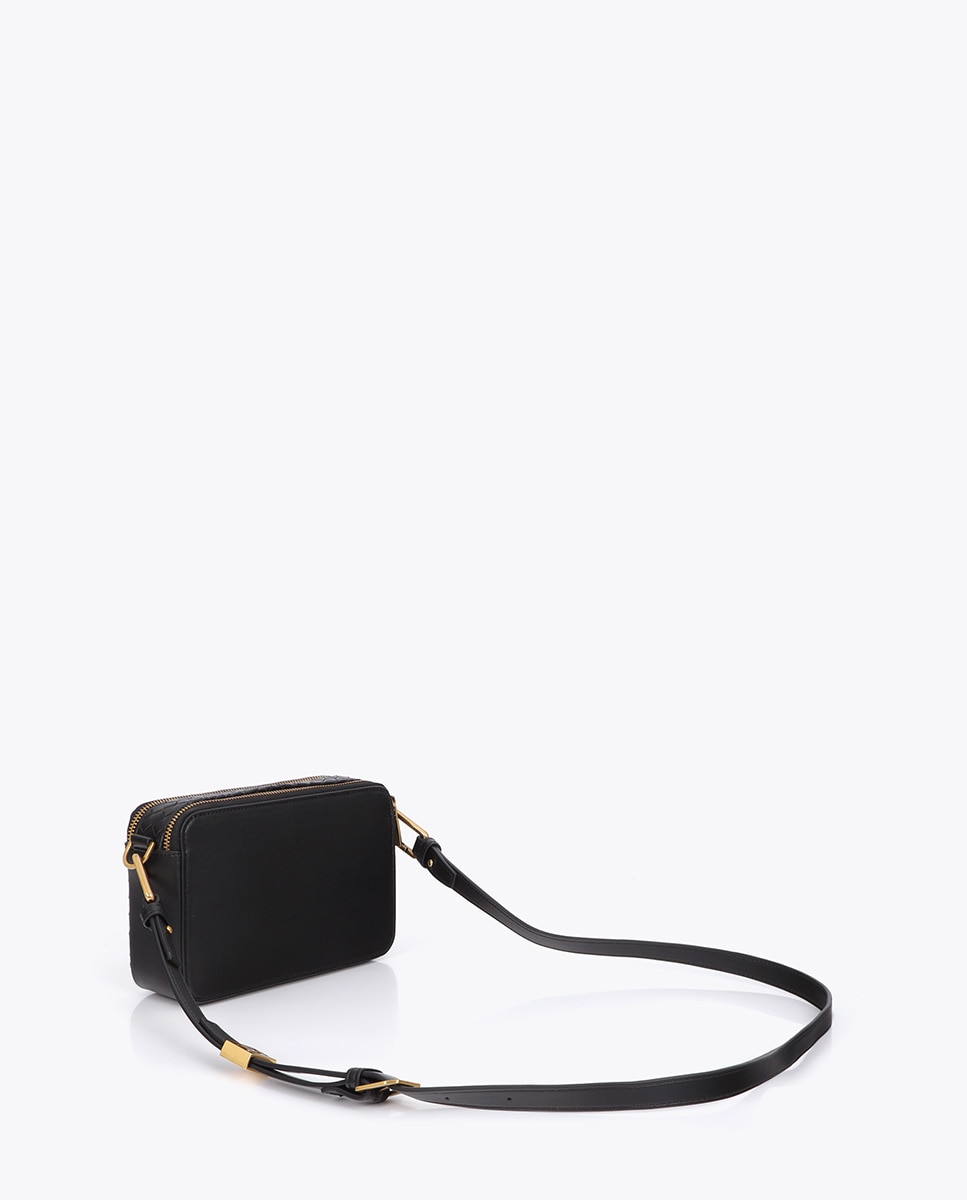 Bandolera rectangular material trenzado con detalles dorados - Lola Casademunt - Negro Negro-4