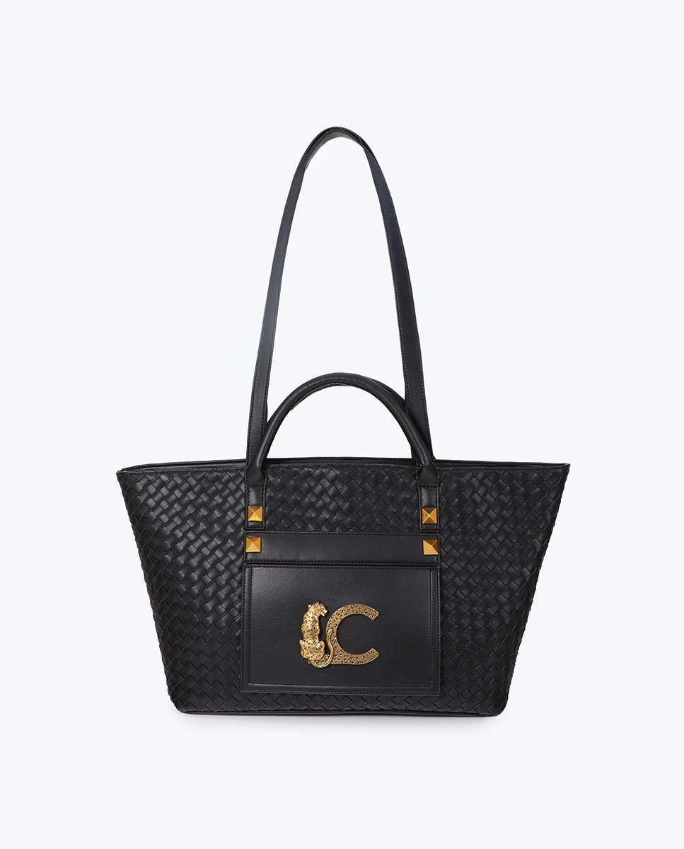 Shopper material trenzado con detalles dorados - Lola Casademunt - Negro Negro-1