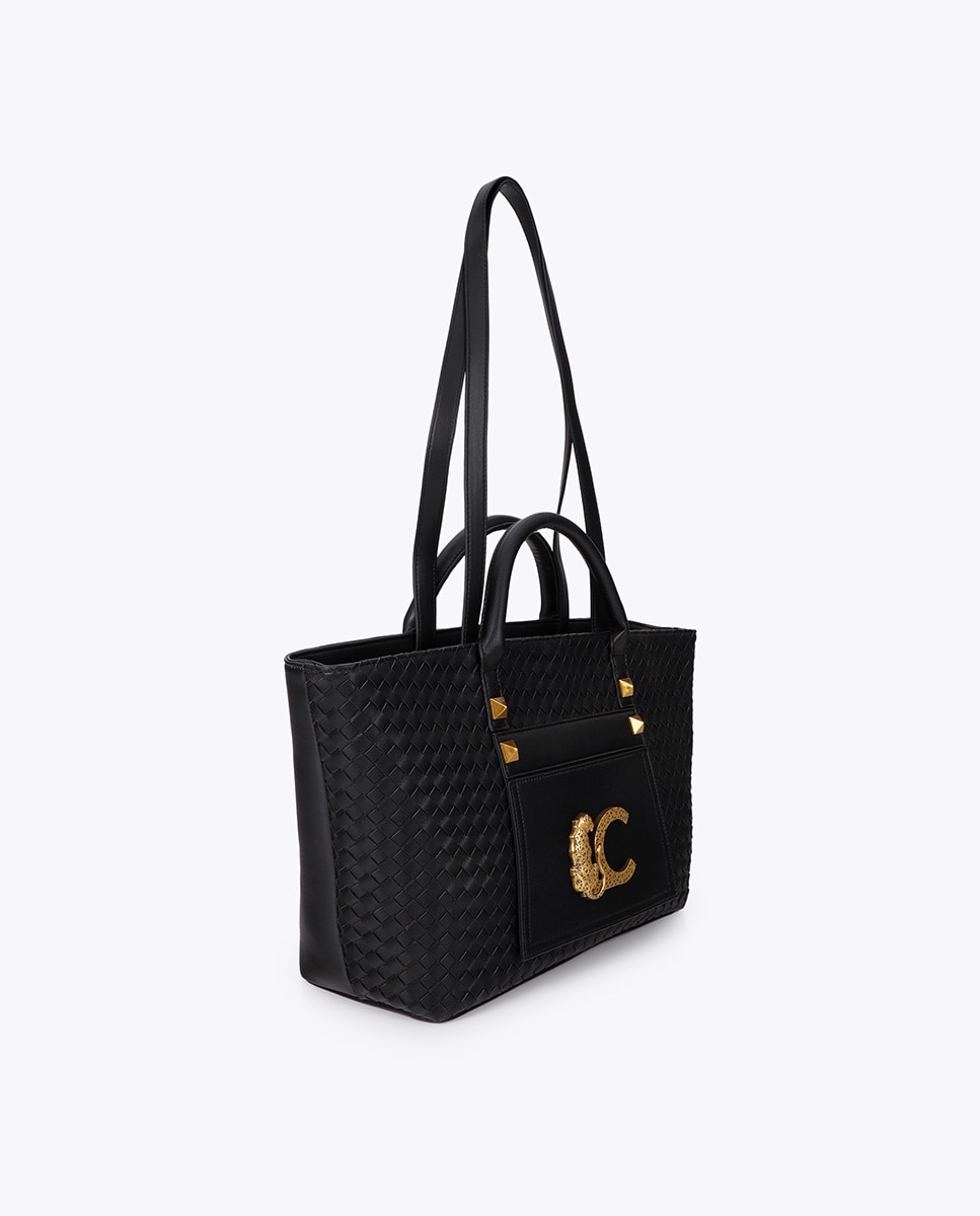 Shopper material trenzado con detalles dorados - Lola Casademunt - Negro Negro-3