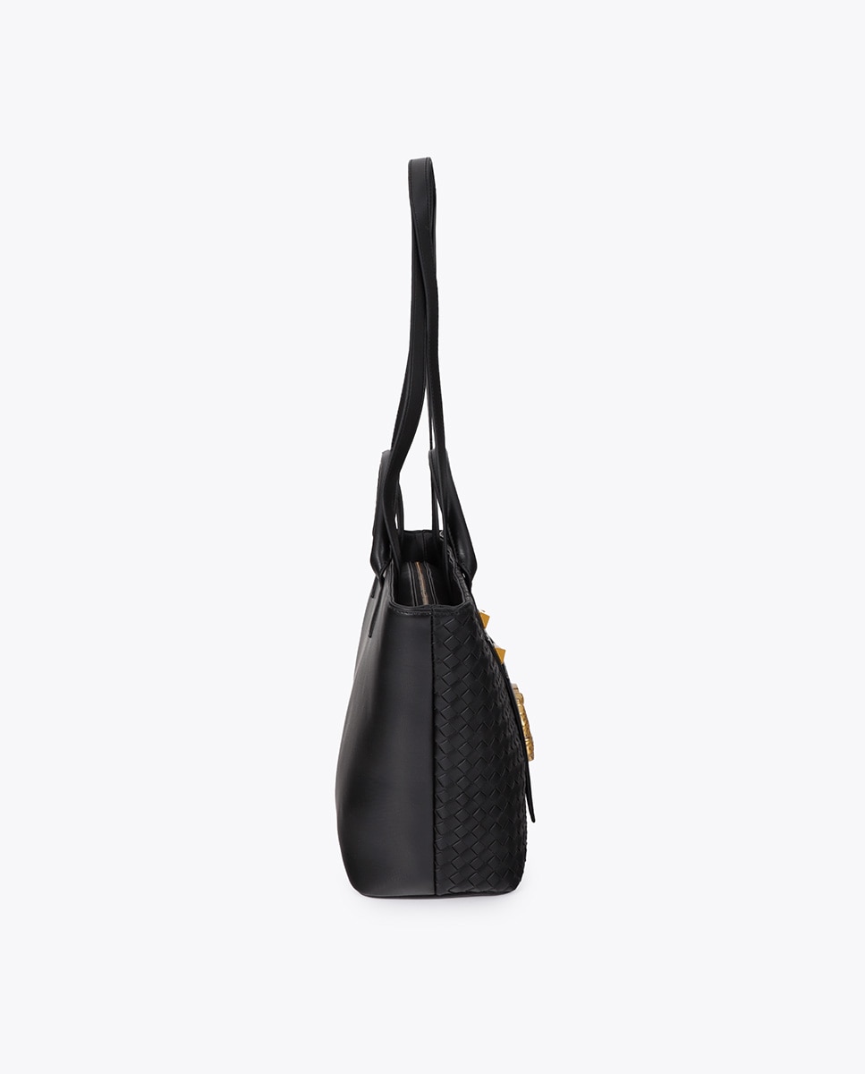Shopper material trenzado con detalles dorados - Lola Casademunt - Negro Negro-2