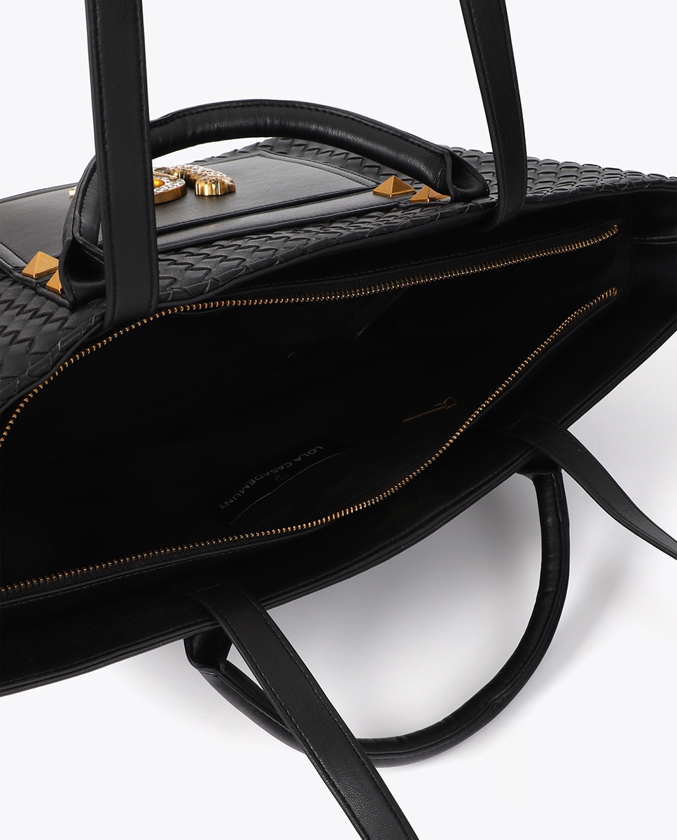 Shopper material trenzado con detalles dorados - Lola Casademunt - Negro Negro-5