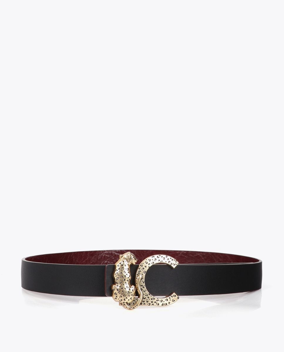 Cinturón reversible color BURDEOS texturizado con hebilla LC leopardo - Lola Casademunt - Negro Negro-4