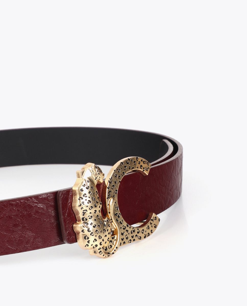 Cinturón reversible color BURDEOS texturizado con hebilla LC leopardo - Lola Casademunt - Negro Negro-5