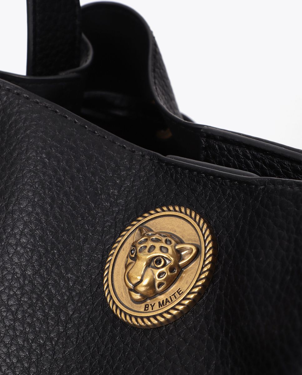 Shopper pequeño aplique metálico leopardo - Lola Casademunt - Negro Negro-2