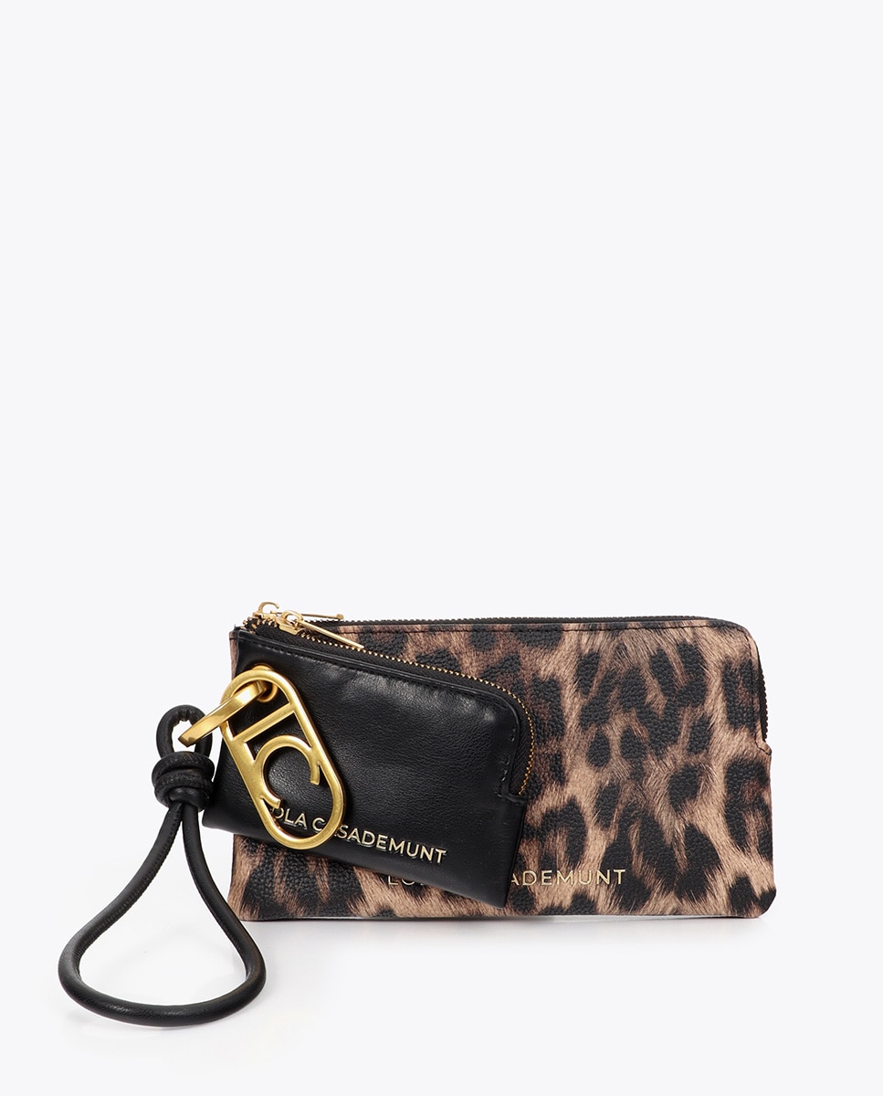 Monedero combinado animal print - Lola Casademunt - Marrón oscuro Marrón oscuro-1