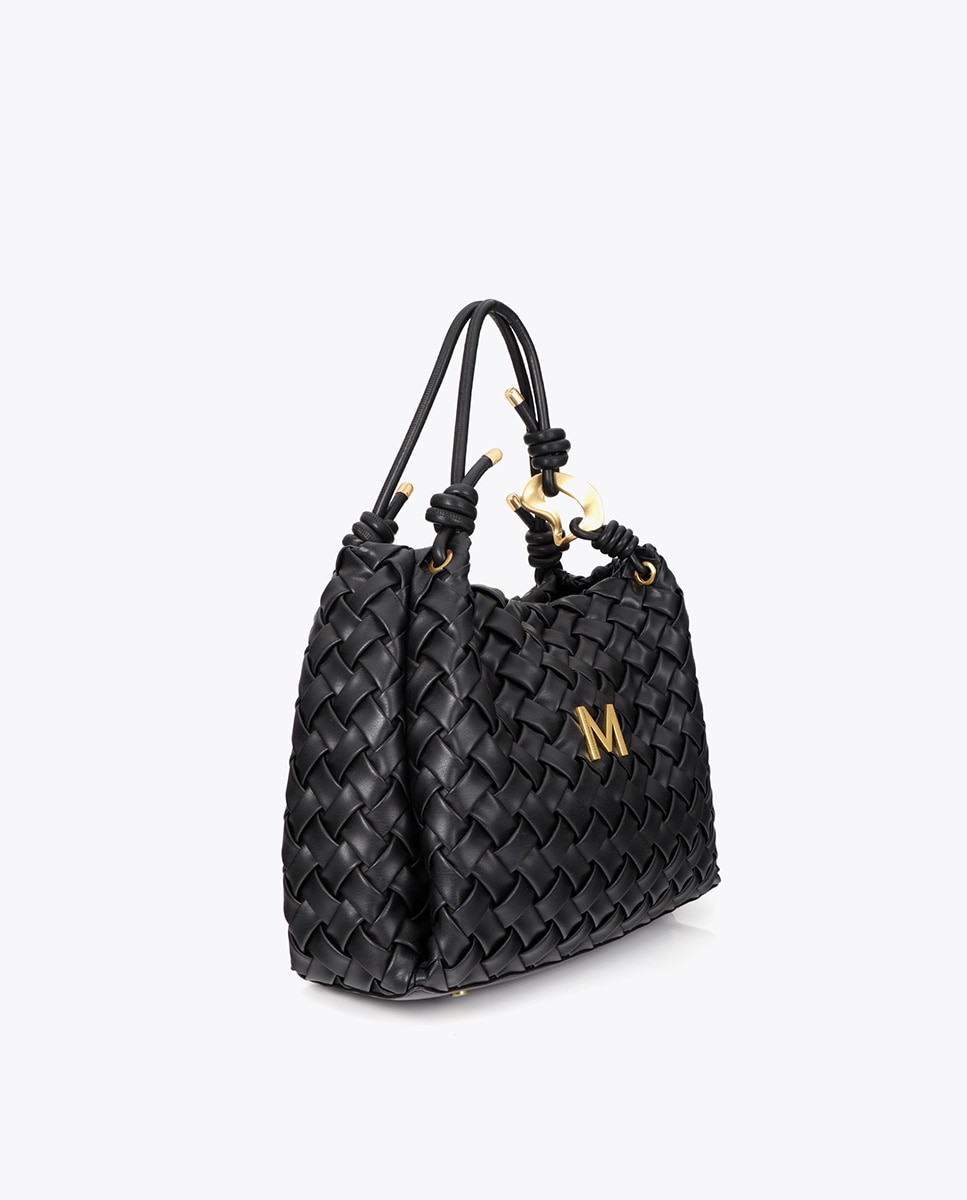 Shopper efecto piel trenzada con hebilla irregular - Lola Casademunt - Negro Negro-3