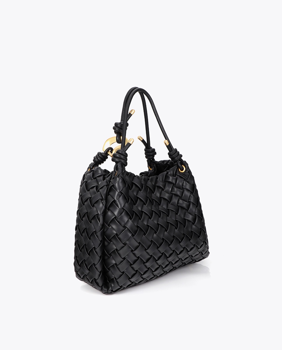 Shopper efecto piel trenzada con hebilla irregular - Lola Casademunt - Negro Negro-4