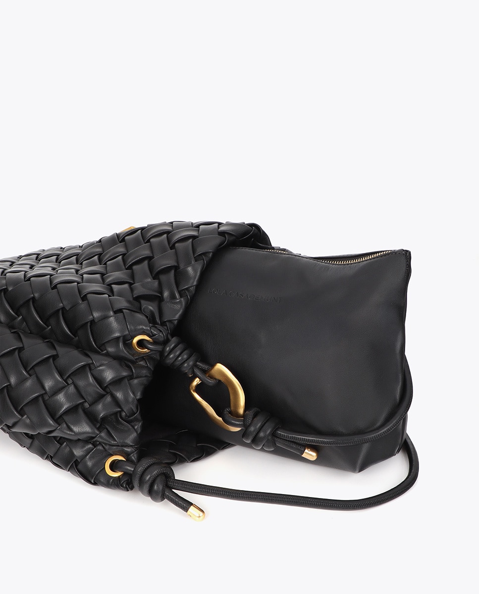 Shopper efecto piel trenzada con hebilla irregular - Lola Casademunt - Negro Negro-5