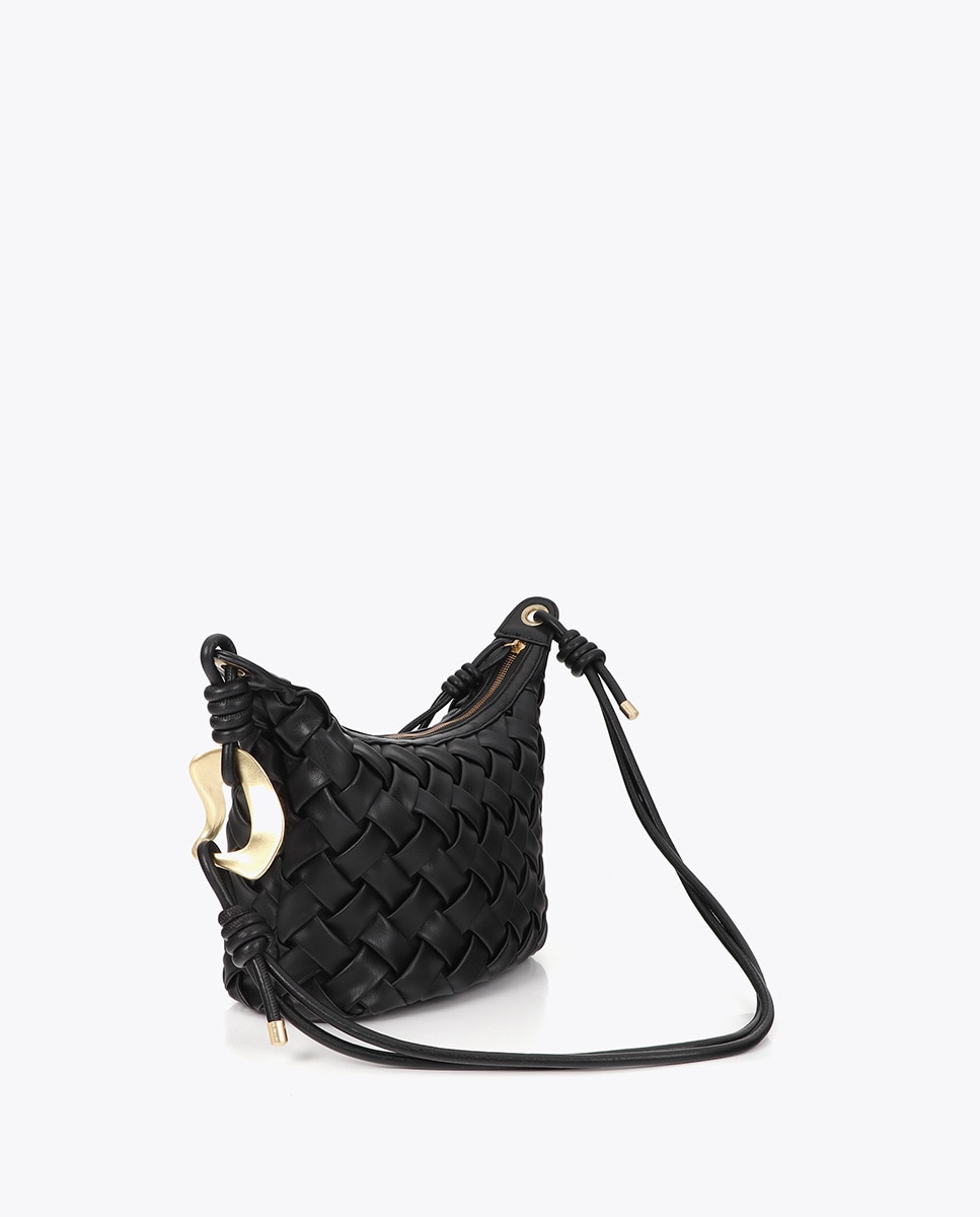 Bandolera efecto piel trenzada con hebilla irregular - Lola Casademunt - Negro Negro-4