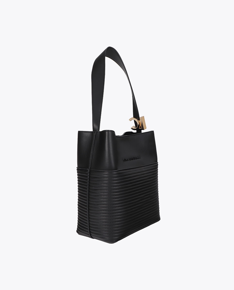 Shopper efecto piel rayas acolchadas y detalle bola metálica - Lola Casademunt - Negro Negro-3