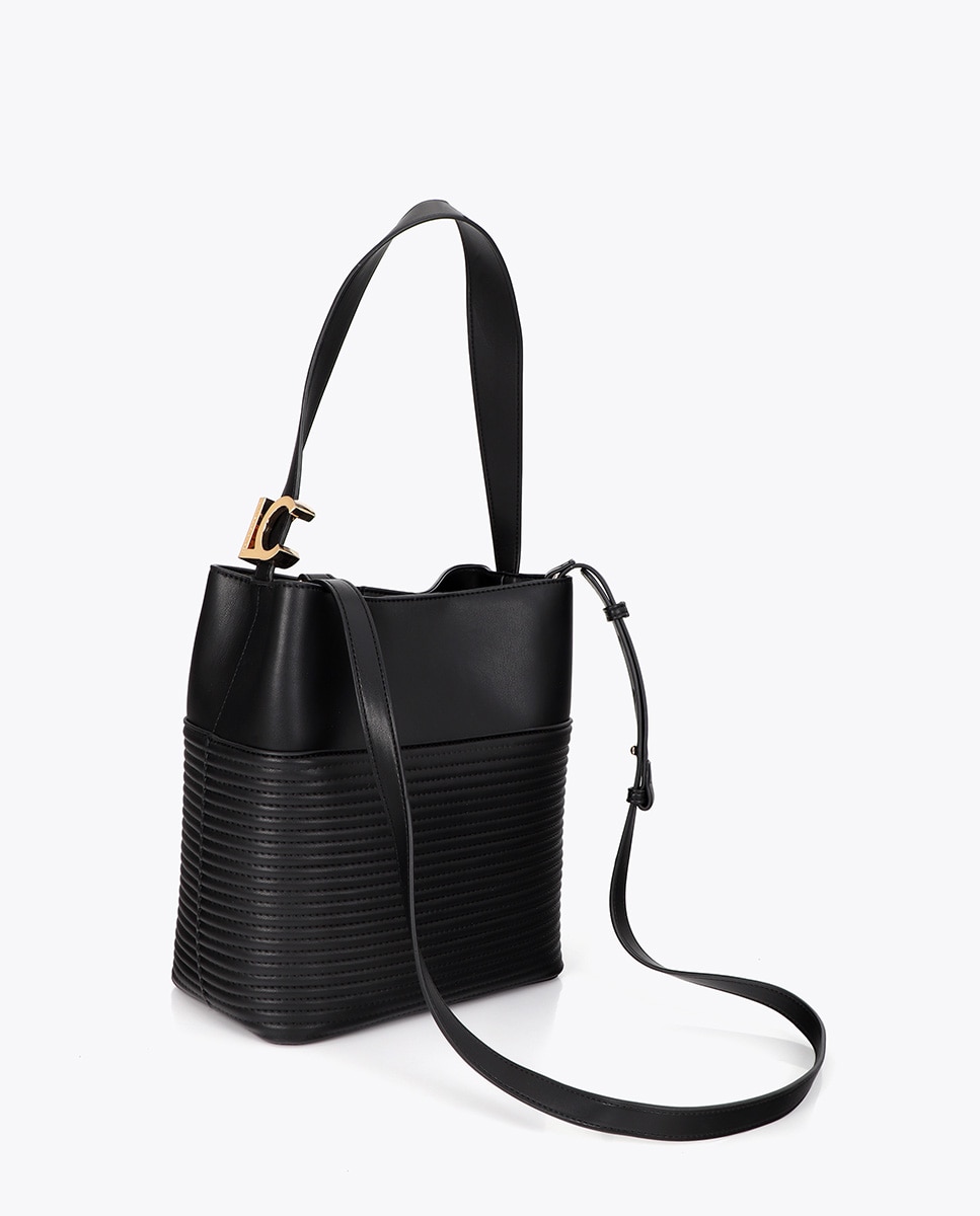 Shopper efecto piel rayas acolchadas y detalle bola metálica - Lola Casademunt - Negro Negro-4
