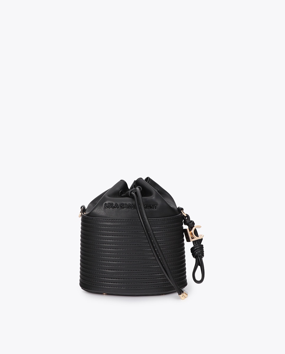 Bolso de hombro judas efecto piel rayas acolchadas y detalle bola metálica - Lola Casademunt - Negro Negro-1