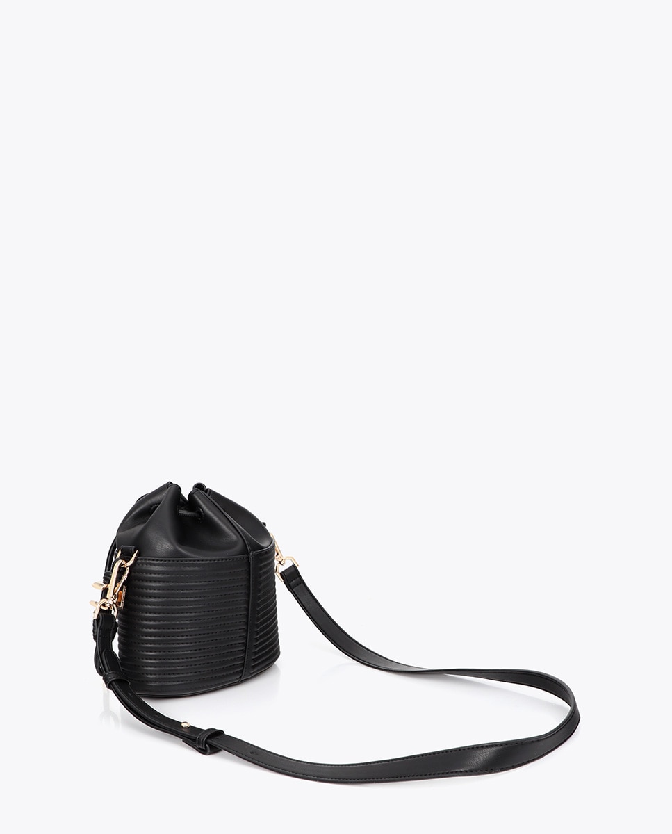 Bolso de hombro judas efecto piel rayas acolchadas y detalle bola metálica - Lola Casademunt - Negro Negro-4