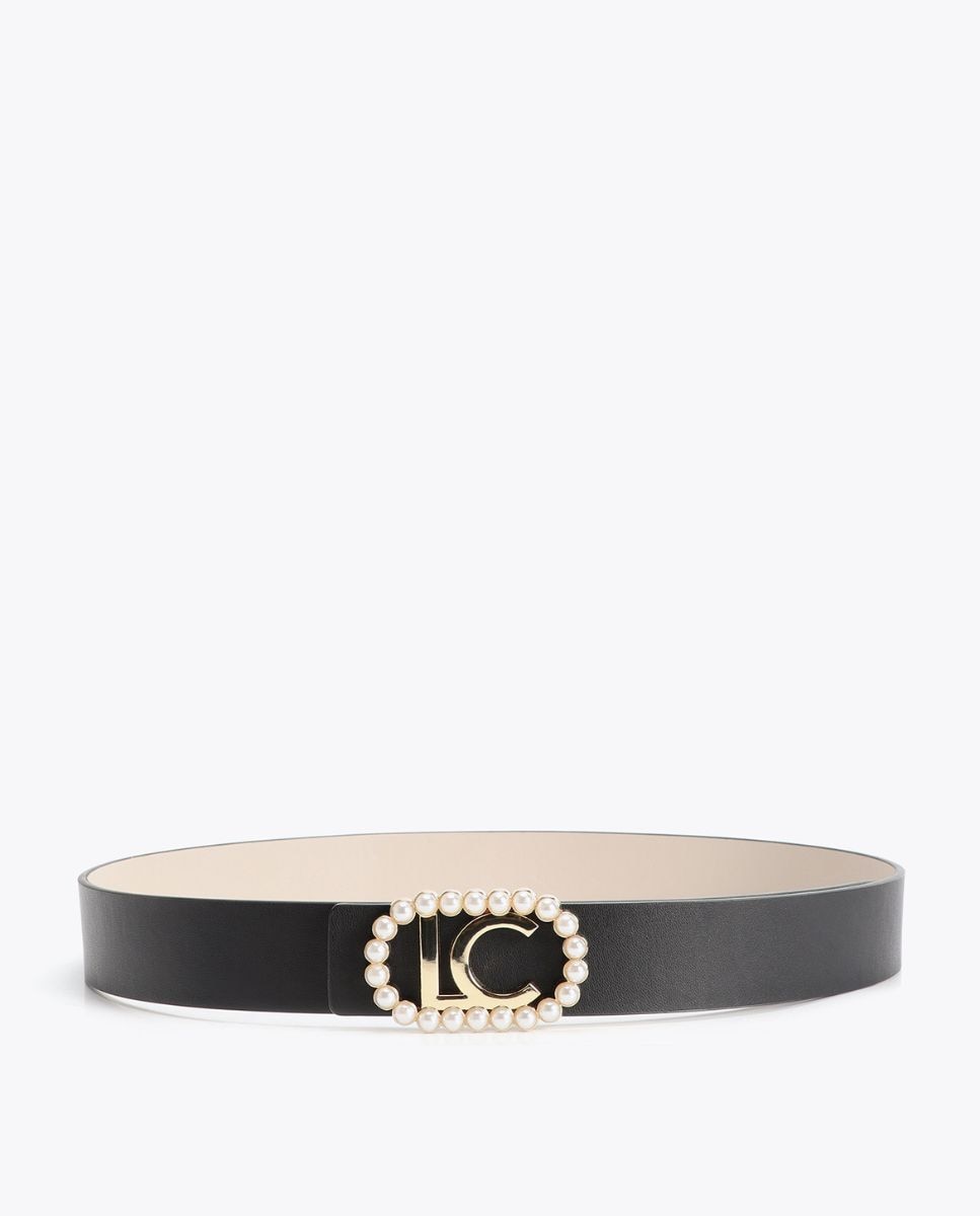 Cinturón reversible hebilla ovalada con perlas - Lola Casademunt - Negro Negro-1