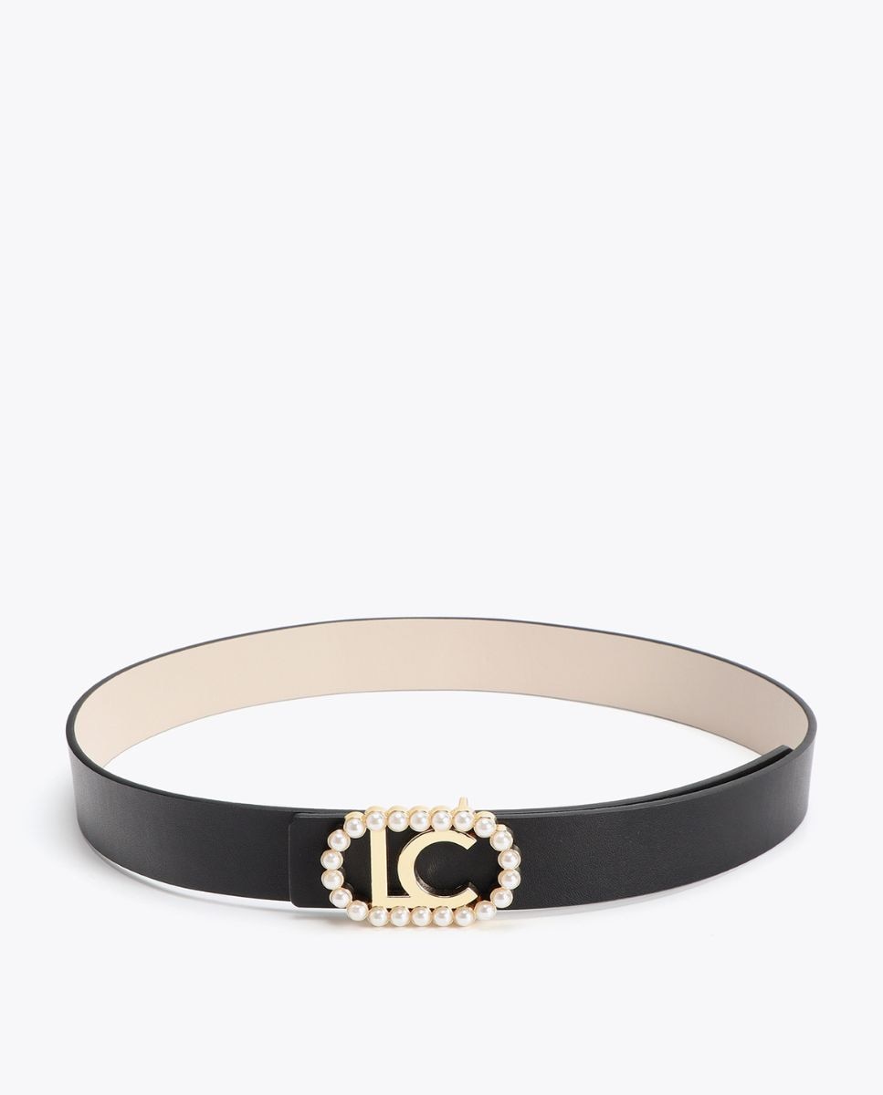 Cinturón reversible hebilla ovalada con perlas - Lola Casademunt - Negro Negro-3