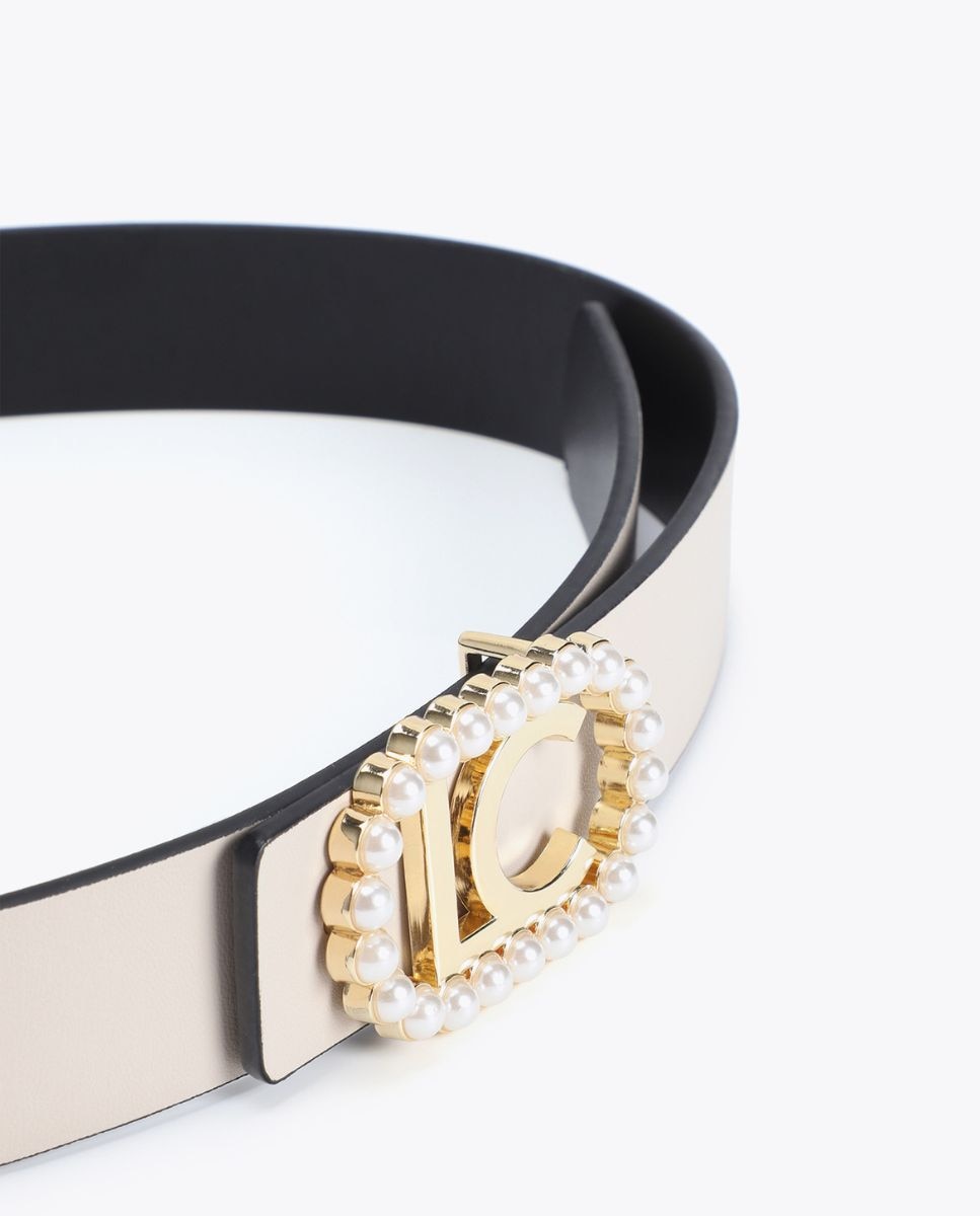 Cinturón reversible hebilla ovalada con perlas - Lola Casademunt - Negro Negro-2