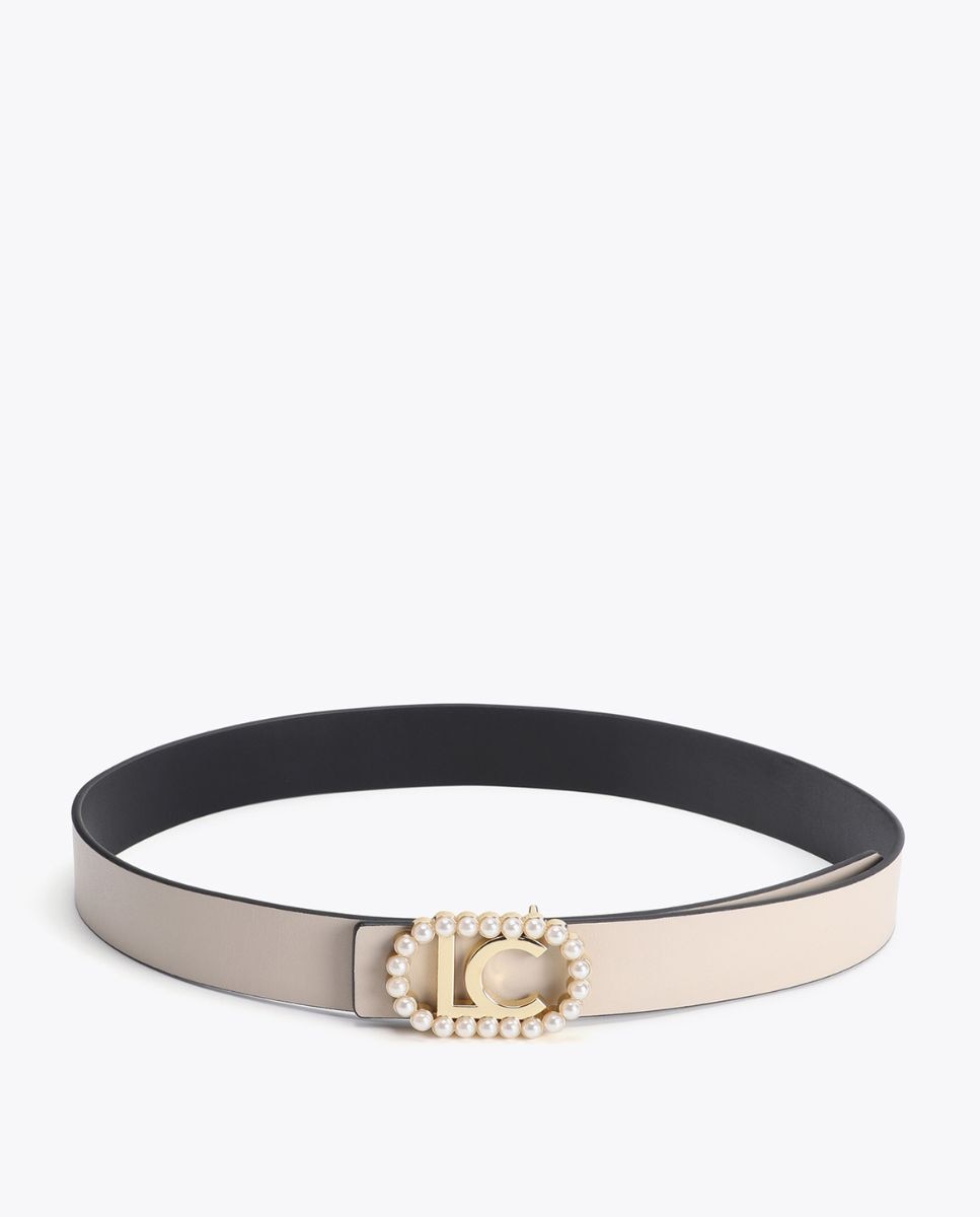 Cinturón reversible hebilla ovalada con perlas - Lola Casademunt - Negro Negro-4