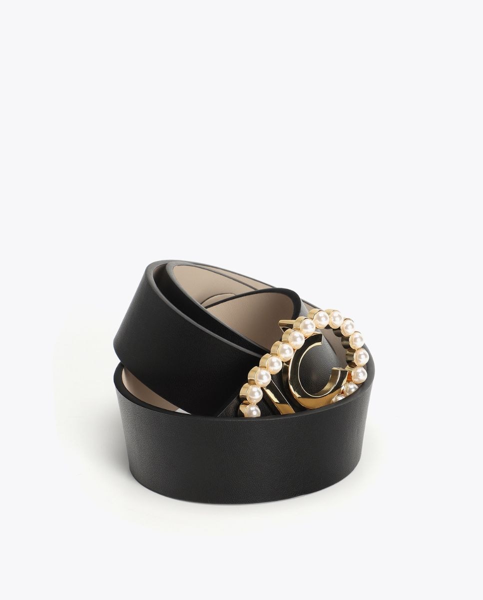 Cinturón reversible hebilla ovalada con perlas - Lola Casademunt - Negro Negro-5