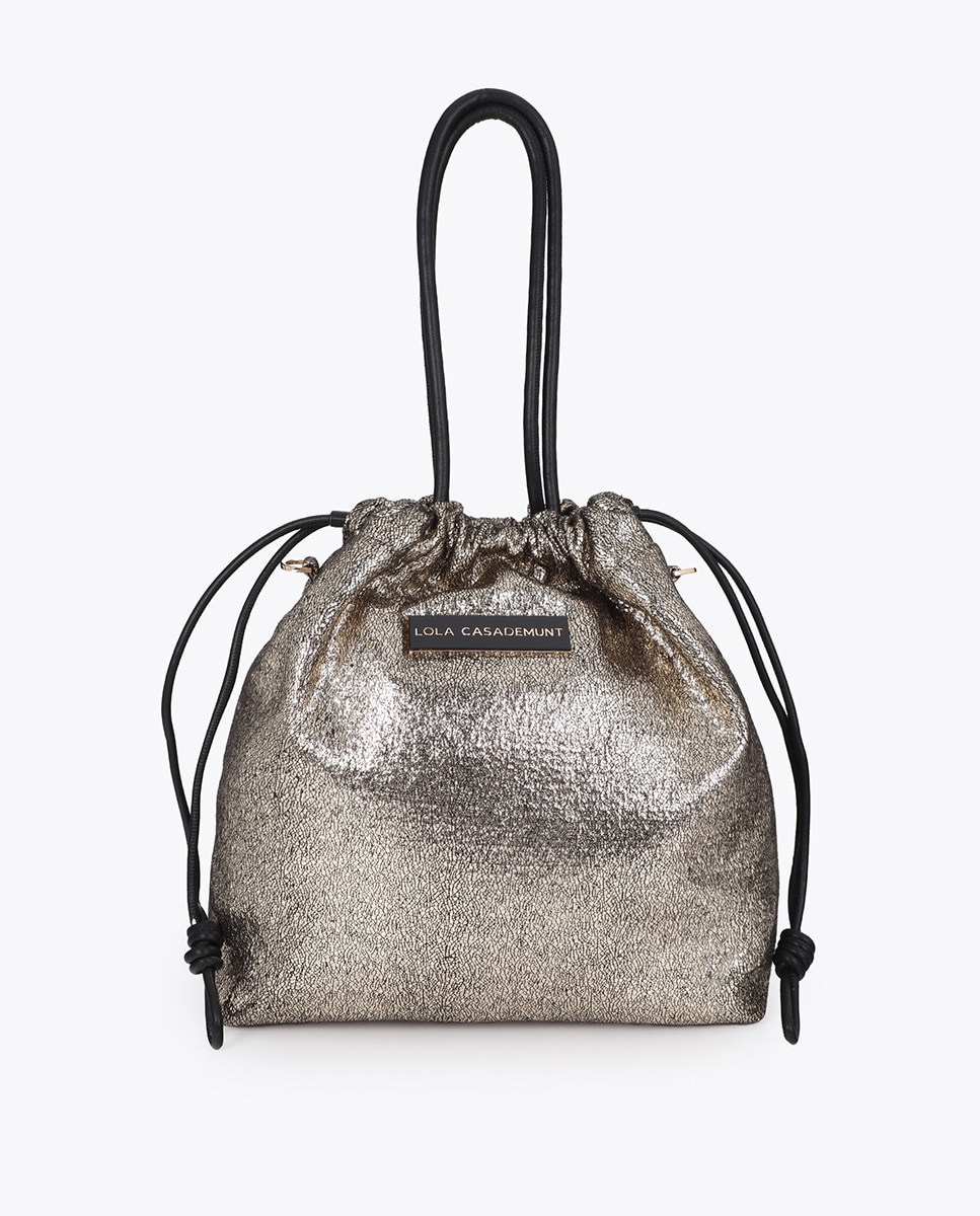 Shopper tejido fantasía combinado con efecto piel - Lola Casademunt - Oro Oro-1