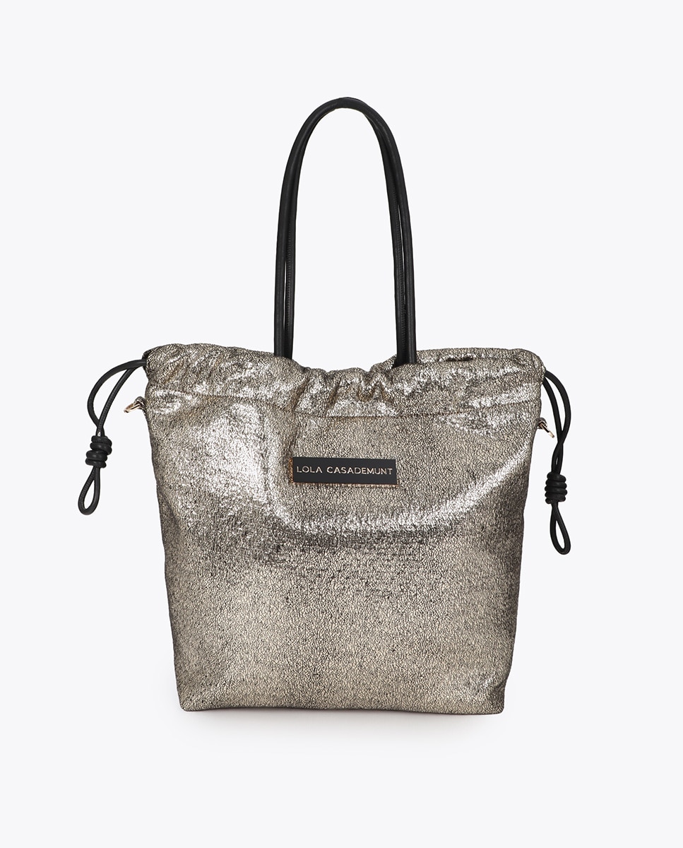 Shopper tejido fantasía combinado con efecto piel - Lola Casademunt - Oro Oro-3