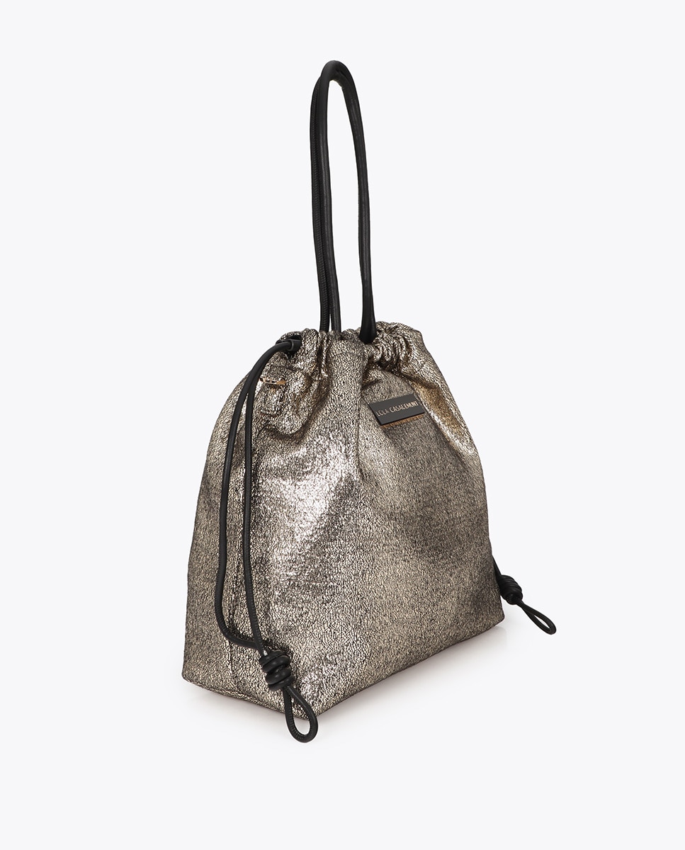 Shopper tejido fantasía combinado con efecto piel - Lola Casademunt - Oro Oro-2