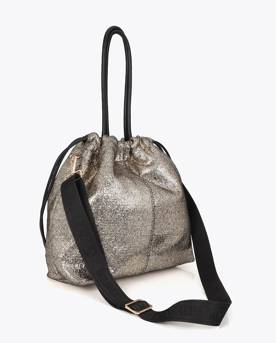 Shopper tejido fantasía combinado con efecto piel - Lola Casademunt - Oro Oro-5