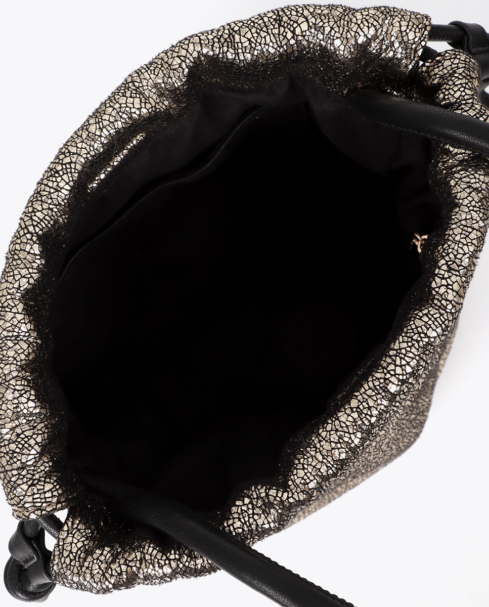 Bandolera tejido fantasía combinada con efecto piel en asas - Lola Casademunt - Oro Oro-5