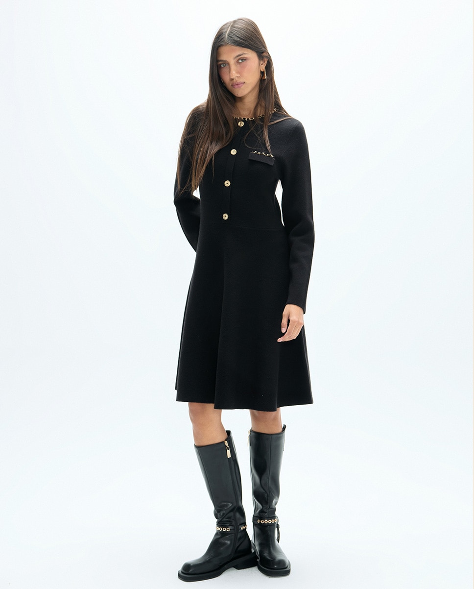 Vestido de punto corto con detalle de cadenas - Lola Casademunt - Negro Negro-1