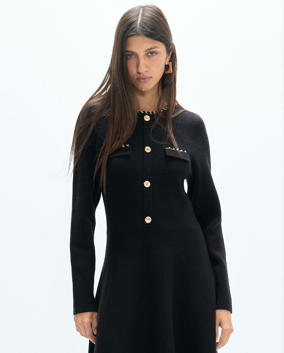 Vestido de punto corto con detalle de cadenas - Lola Casademunt - Negro Negro-2