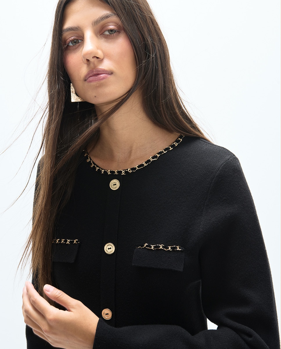 Vestido de punto corto con detalle de cadenas - Lola Casademunt - Negro Negro-3