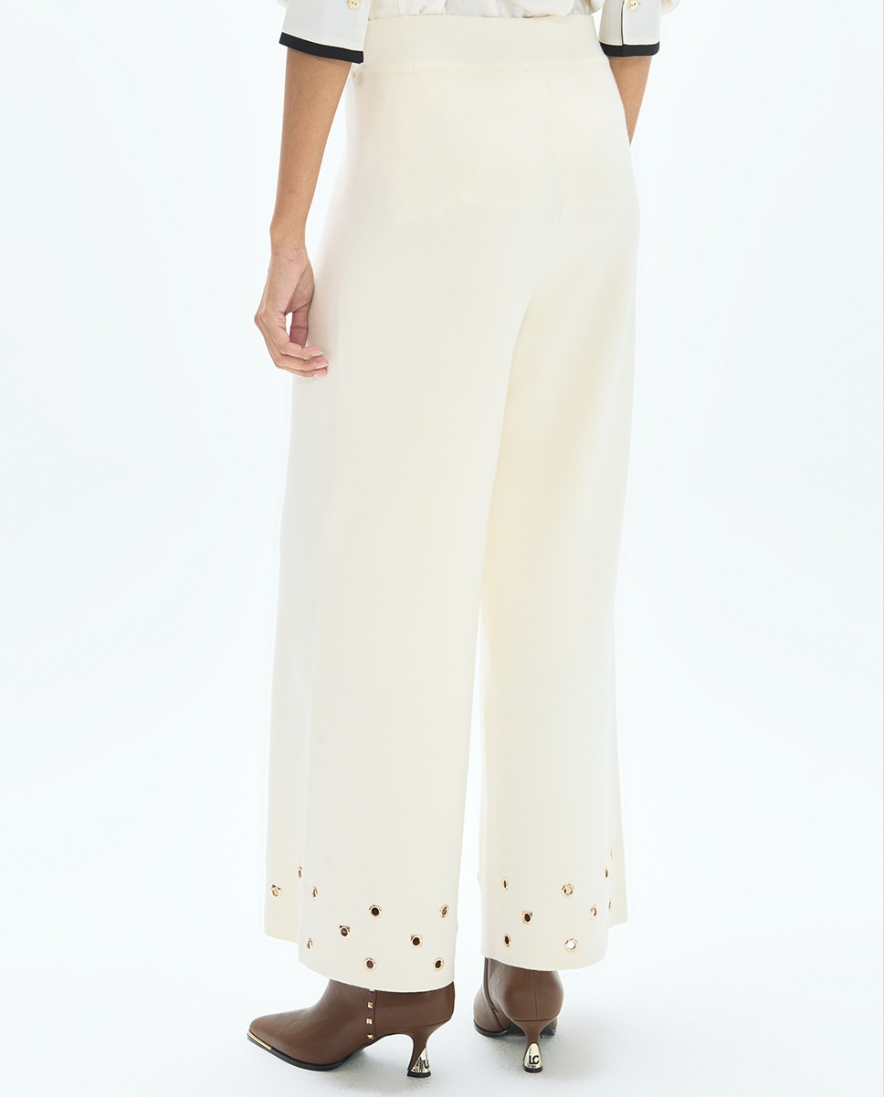 Pantalón de punto de mujer ancho ojetes en bajo - Lola Casademunt - Crudo Crudo-4