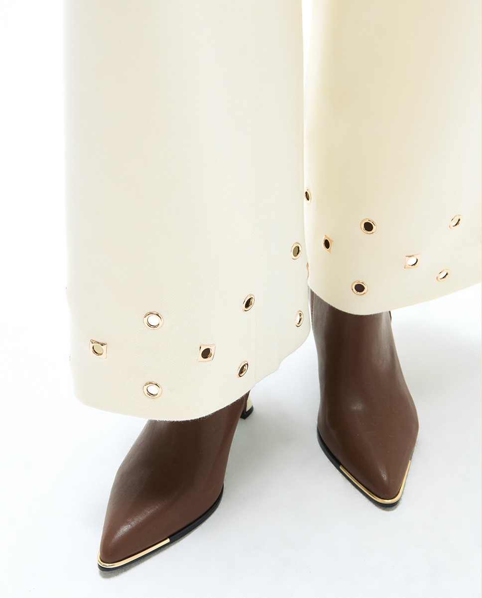 Pantalón de punto de mujer ancho ojetes en bajo - Lola Casademunt - Crudo Crudo-5