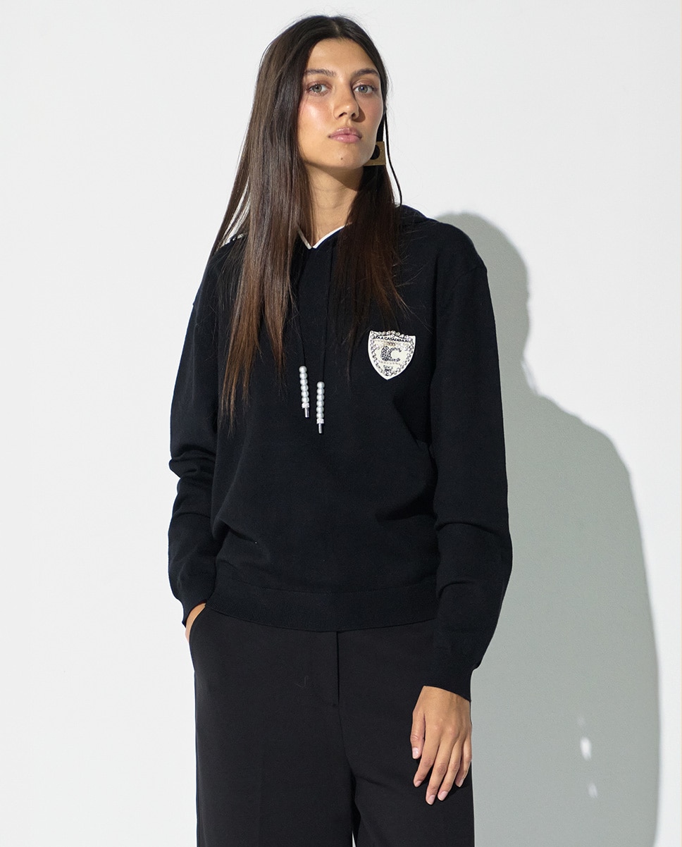Jersey de mujer con capucha parche perlas - Lola Casademunt - Negro Negro-1
