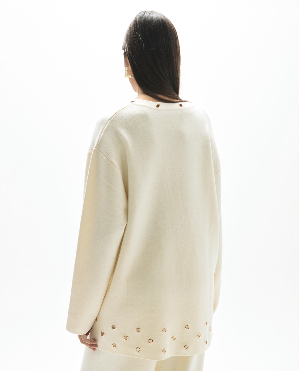 Jersey de mujer ojetes en bajo con escote pico - Lola Casademunt - Crudo Crudo-4