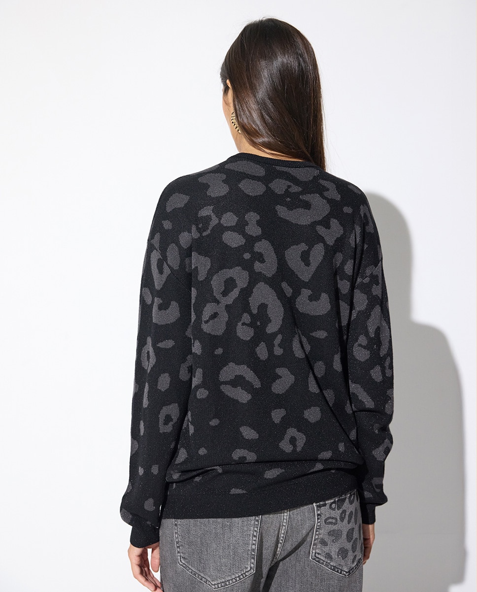 Jersey de mujer animal print cuello pico - Lola Casademunt - Negro Negro-4