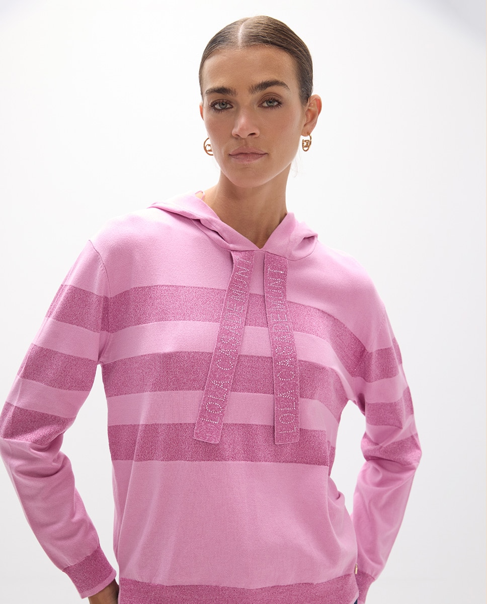 Jersey de mujer rayas con capucha - Lola Casademunt - Rosa Rosa-1