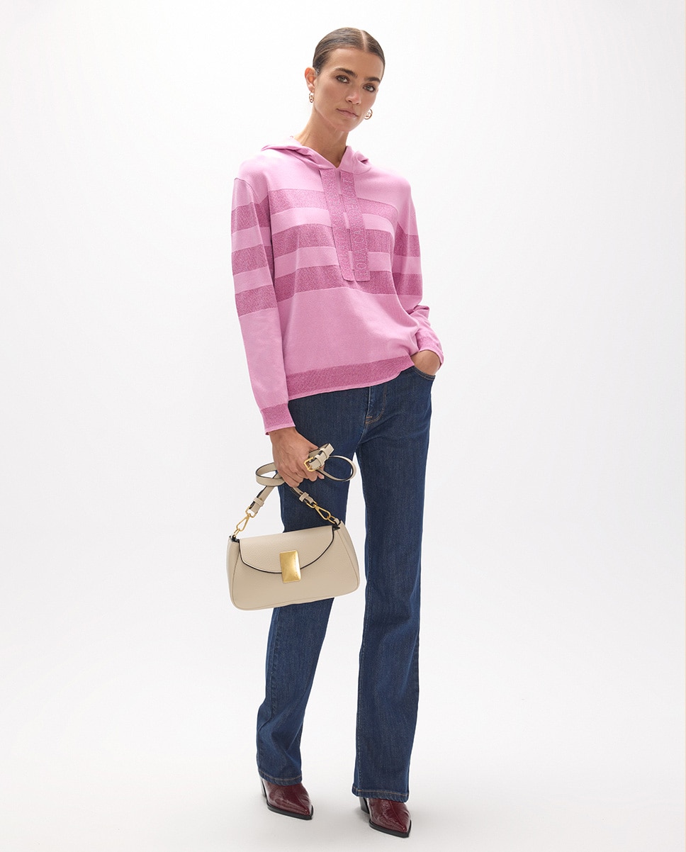 Jersey de mujer rayas con capucha - Lola Casademunt - Rosa Rosa-5