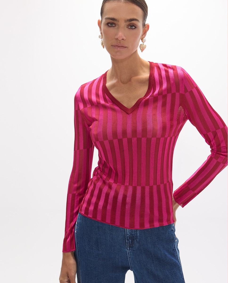 Jersey de mujer canales bicolor - Lola Casademunt - Fucsia Fucsia-1