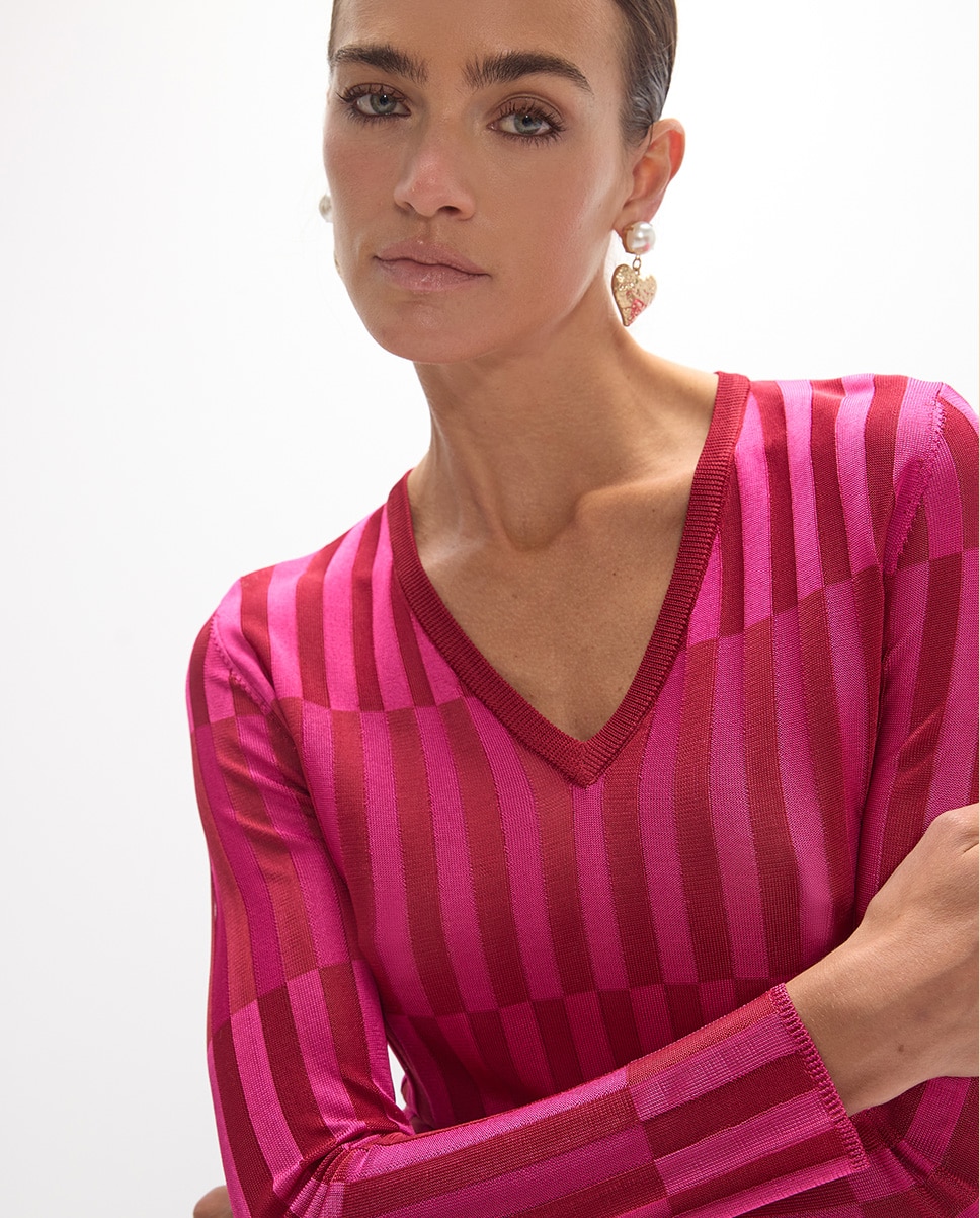Jersey de mujer canales bicolor - Lola Casademunt - Fucsia Fucsia-2