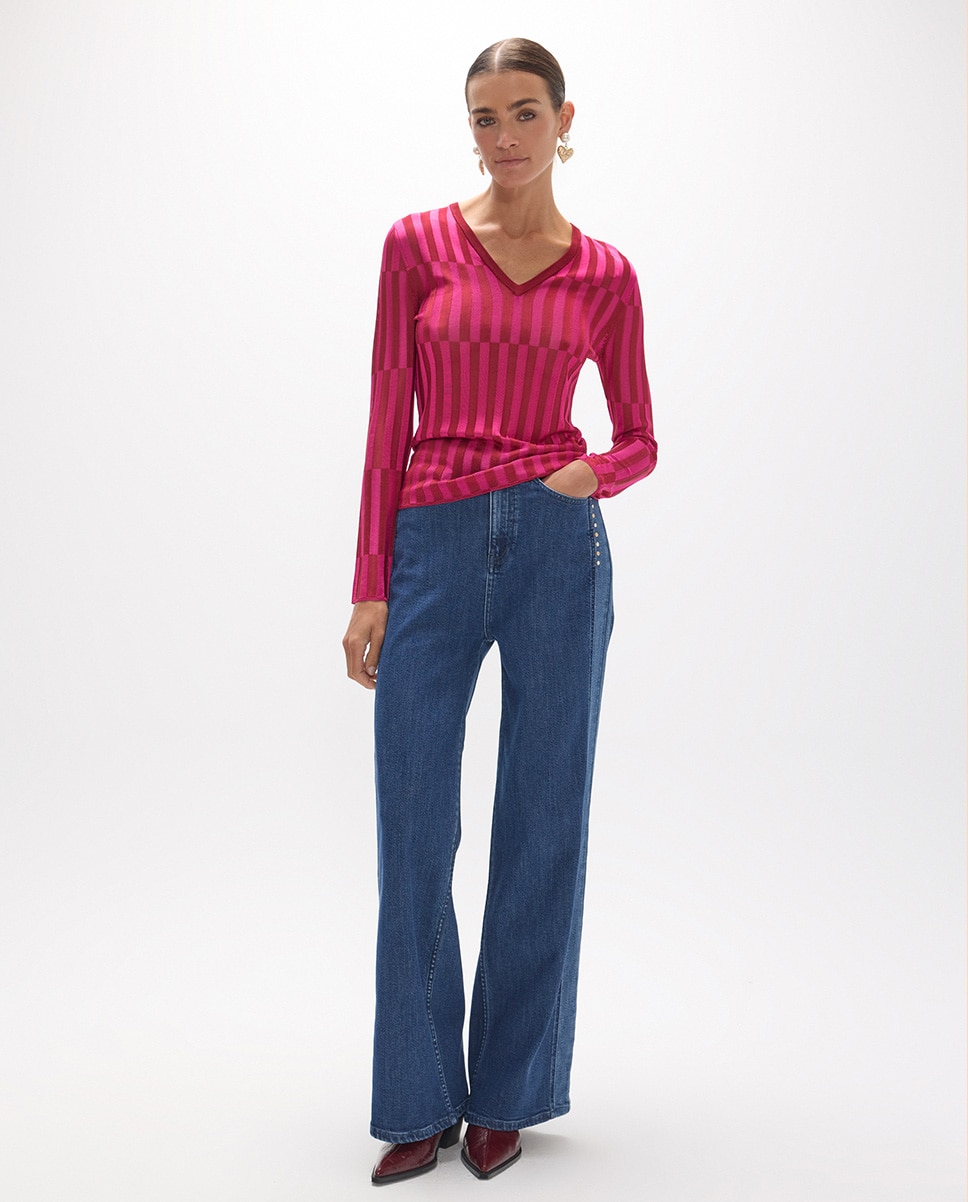 Jersey de mujer canales bicolor - Lola Casademunt - Fucsia Fucsia-4