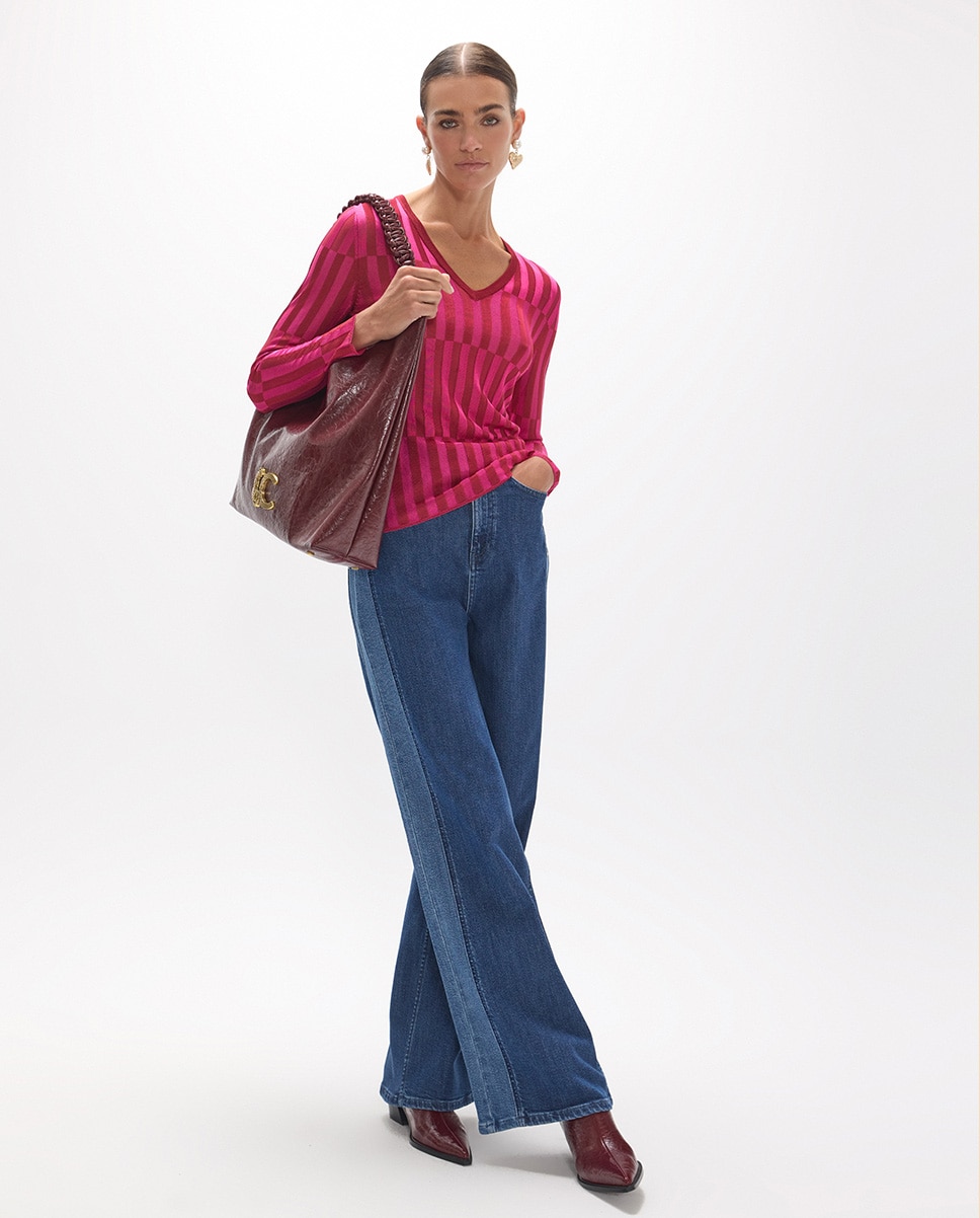 Jersey de mujer canales bicolor - Lola Casademunt - Fucsia Fucsia-5