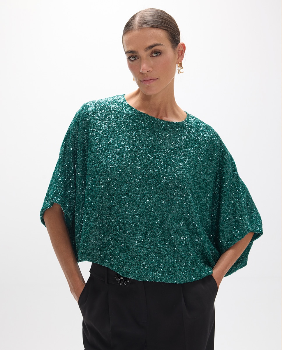 Camiseta de mujer de lentejuelas - Lola Casademunt - Verde Verde-1