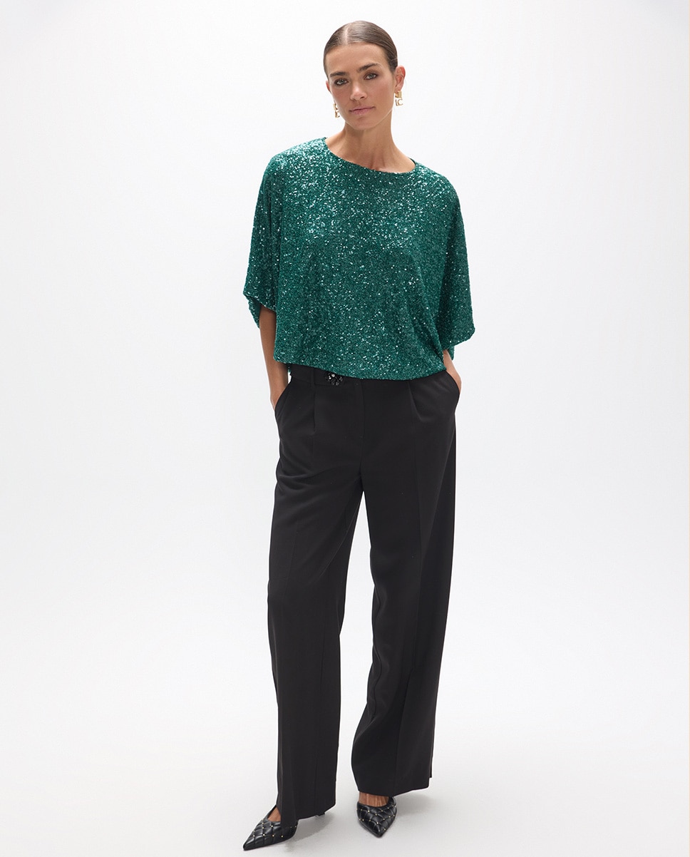 Camiseta de mujer de lentejuelas - Lola Casademunt - Verde Verde-4